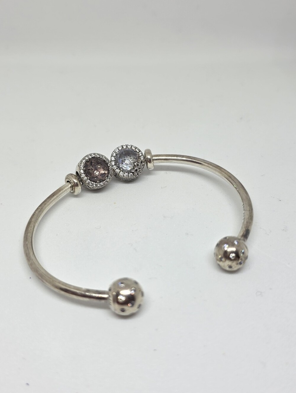 Authentic Pandora Open Bangle Bracelet with charms -6.9"
